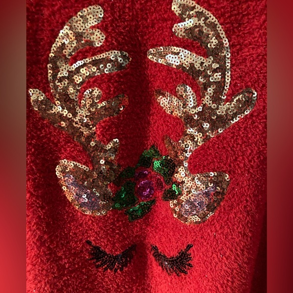 Poof! Red Sweater with Gold Sequin Antlers - Picture 3 of 4